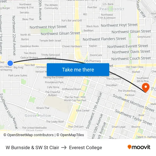 W Burnside & SW St Clair to Everest College map