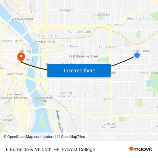E Burnside & NE 55th to Everest College map