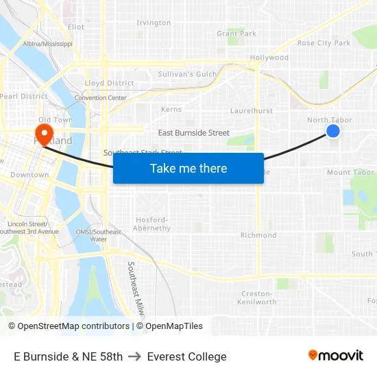 E Burnside & NE 58th to Everest College map