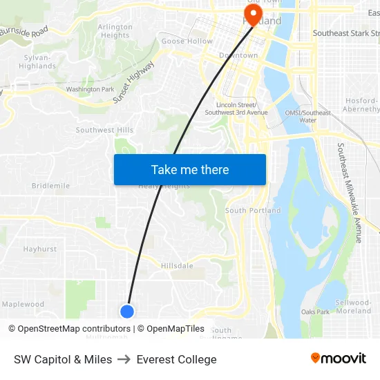 SW Capitol & Miles to Everest College map