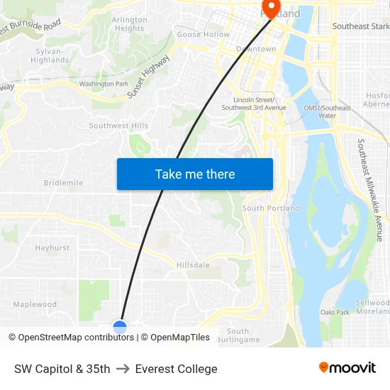 SW Capitol & 35th to Everest College map