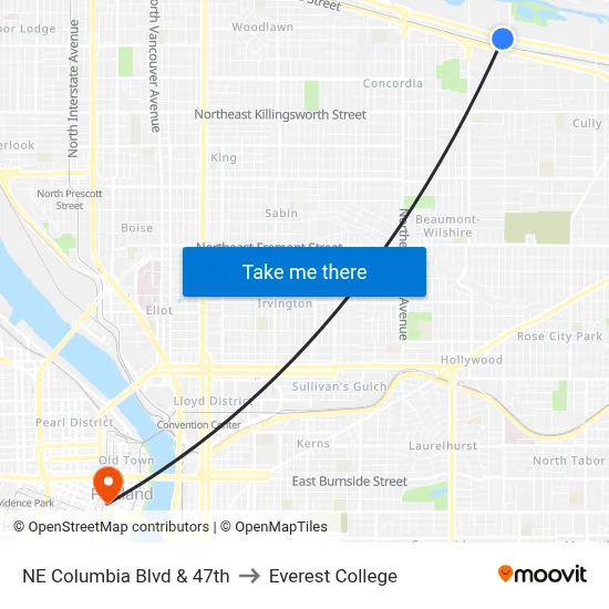 NE Columbia Blvd & 47th to Everest College map