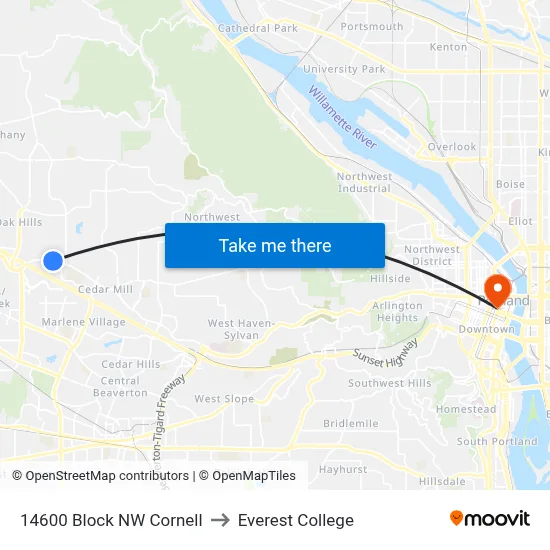 14600 Block NW Cornell to Everest College map