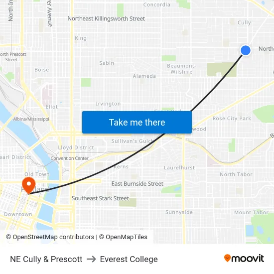 NE Cully & Prescott to Everest College map