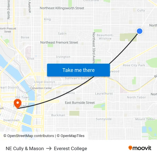 NE Cully & Mason to Everest College map