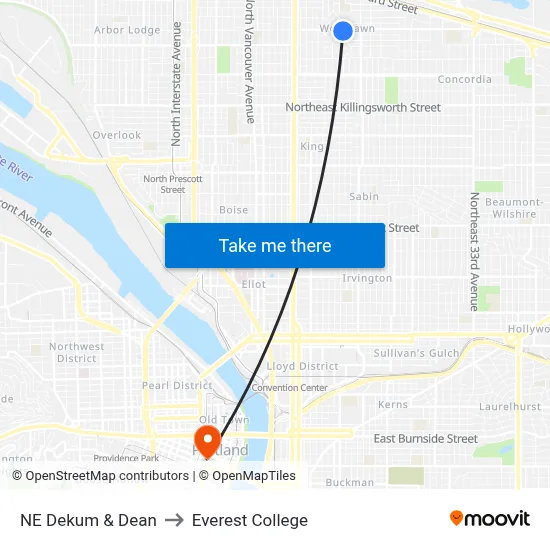 NE Dekum & Dean to Everest College map