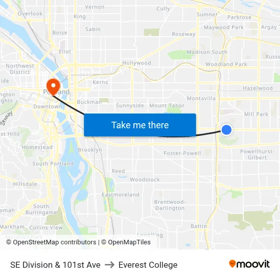 SE Division & 101st Ave to Everest College map