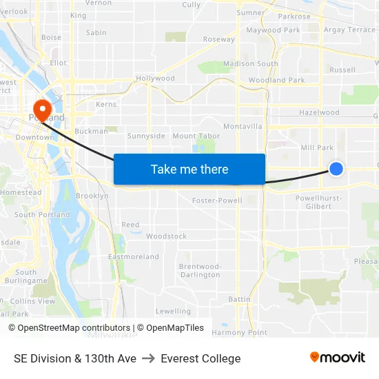 SE Division & 130th Ave to Everest College map