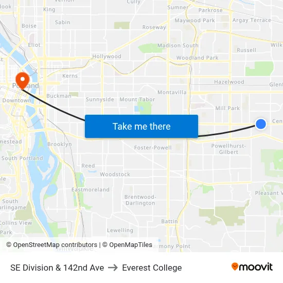 SE Division & 142nd Ave to Everest College map