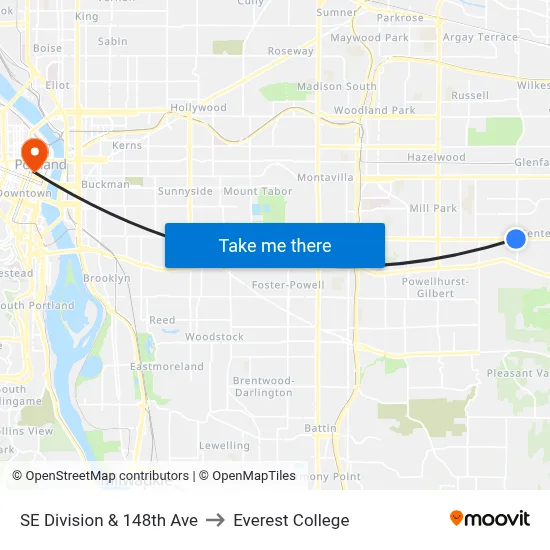 SE Division & 148th Ave to Everest College map