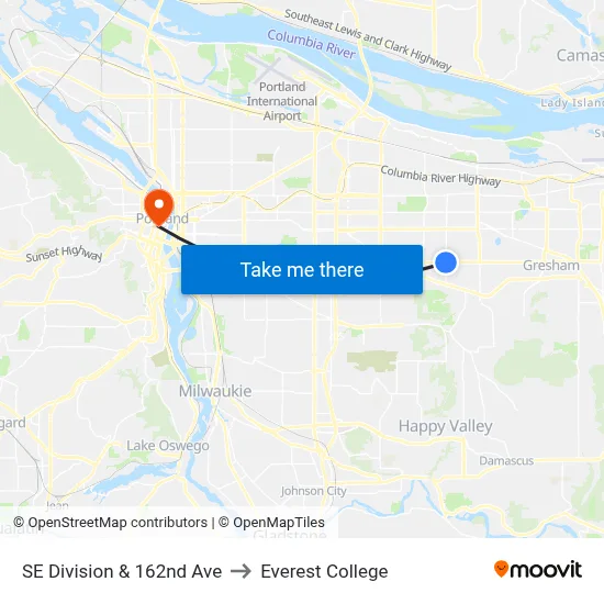 SE Division & 162nd Ave to Everest College map