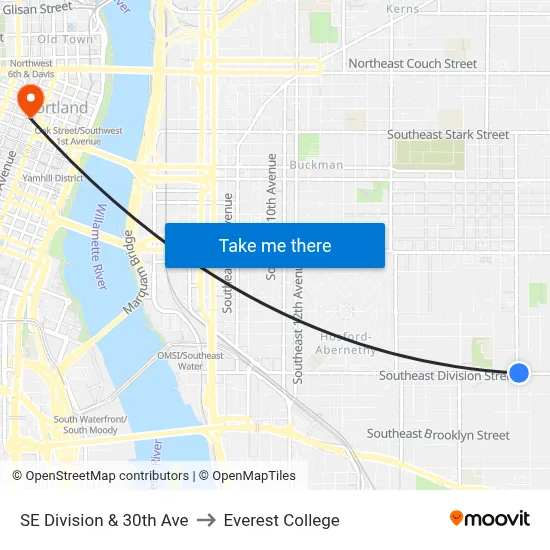 SE Division & 30th Ave to Everest College map