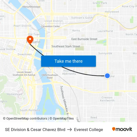 SE Division & Cesar Chavez Blvd to Everest College map