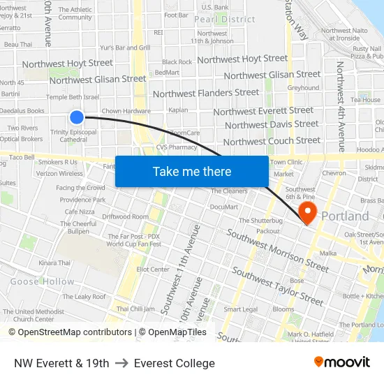 NW Everett & 19th to Everest College map