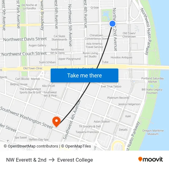 NW Everett & 2nd to Everest College map
