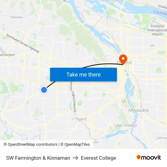 SW Farmington & Kinnaman to Everest College map