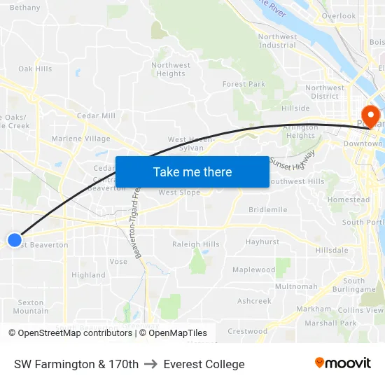 SW Farmington & 170th to Everest College map