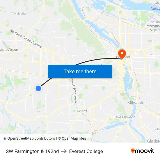 SW Farmington & 192nd to Everest College map