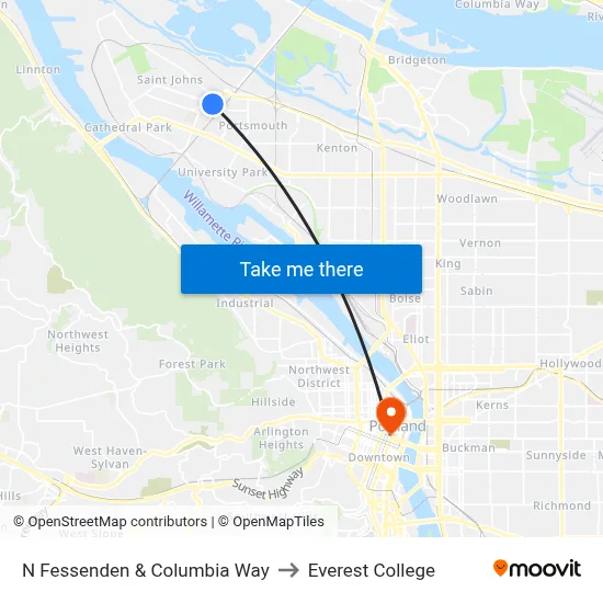 N Fessenden & Columbia Way to Everest College map
