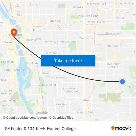 SE Foster & 134th to Everest College map