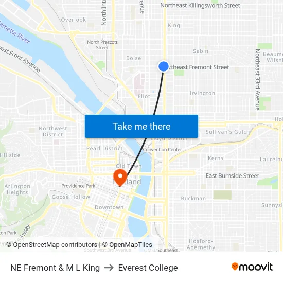 NE Fremont & M L King to Everest College map