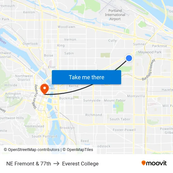 NE Fremont & 77th to Everest College map