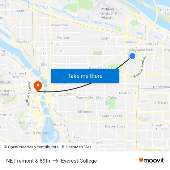 NE Fremont & 89th to Everest College map