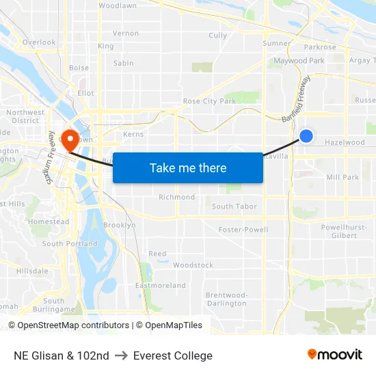 NE Glisan & 102nd to Everest College map