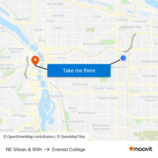 NE Glisan & 90th to Everest College map
