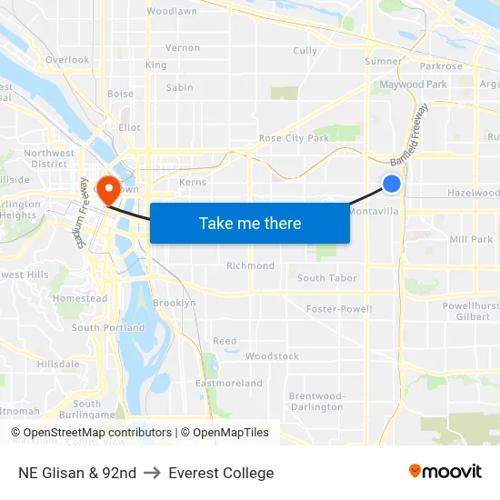 NE Glisan & 92nd to Everest College map