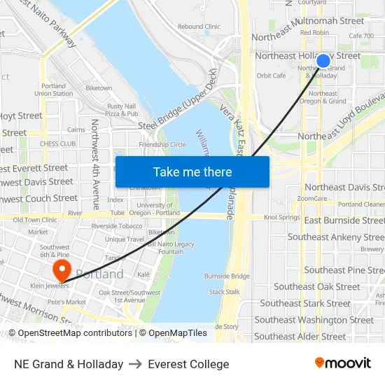 NE Grand & Holladay to Everest College map
