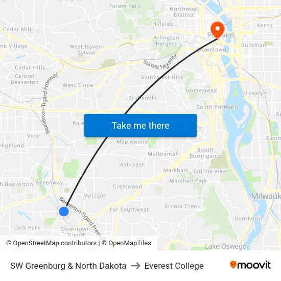 SW Greenburg & North Dakota to Everest College map