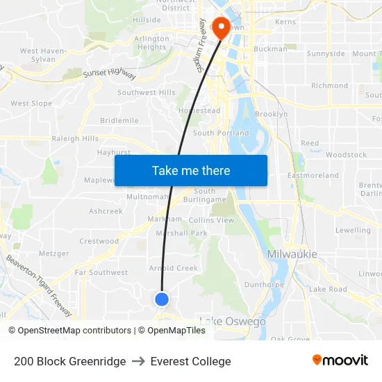 200 Block Greenridge to Everest College map