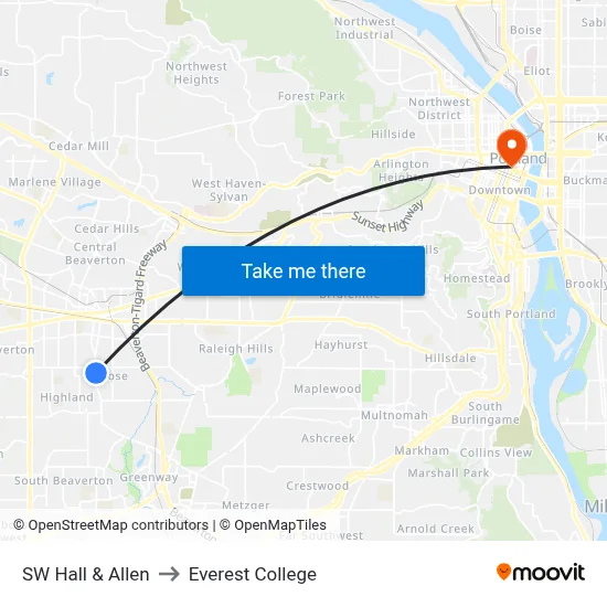 SW Hall & Allen to Everest College map
