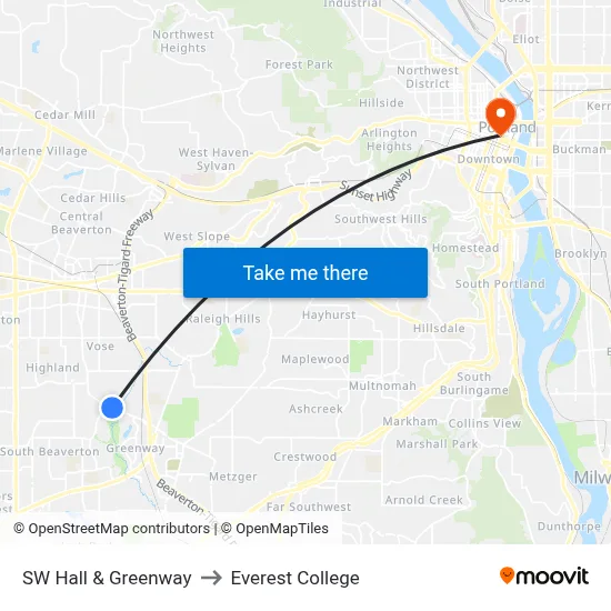 SW Hall & Greenway to Everest College map