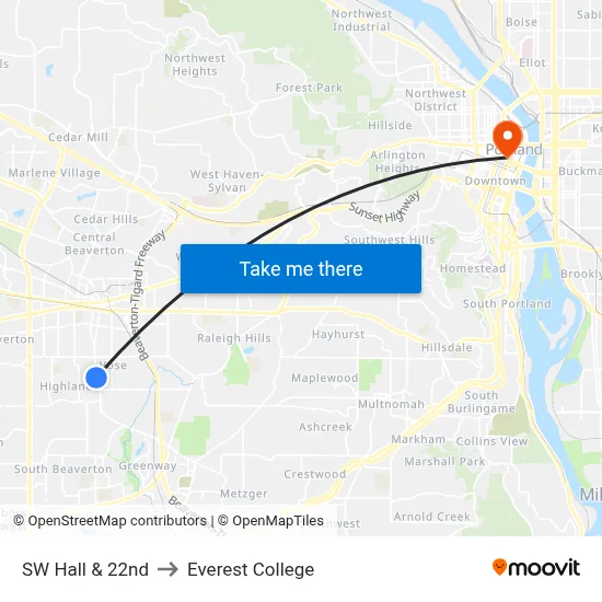 SW Hall & 22nd to Everest College map