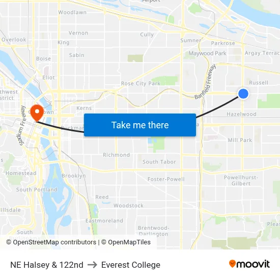 NE Halsey & 122nd to Everest College map