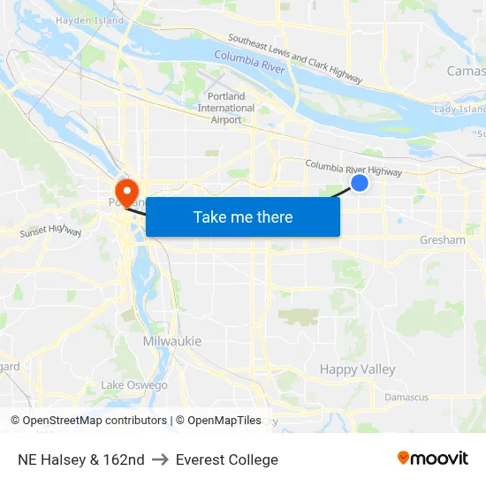 NE Halsey & 162nd to Everest College map