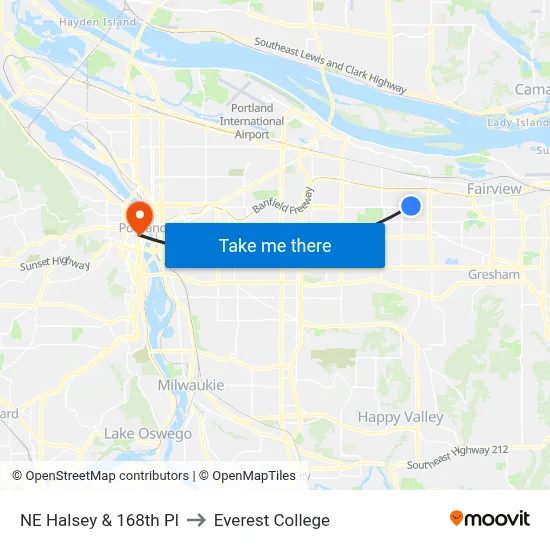 NE Halsey & 168th Pl to Everest College map