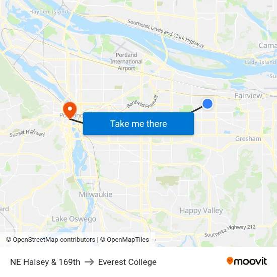 NE Halsey & 169th to Everest College map