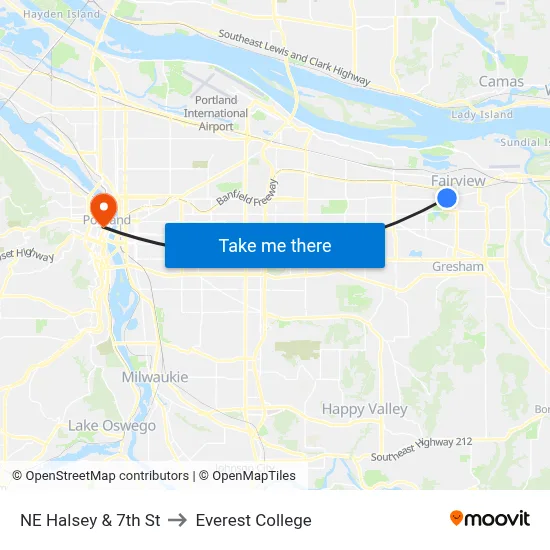 NE Halsey & 7th St to Everest College map