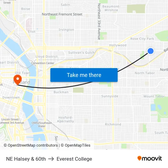 NE Halsey & 60th to Everest College map