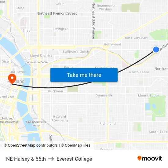 NE Halsey & 66th to Everest College map