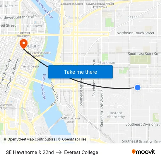 SE Hawthorne & 22nd to Everest College map