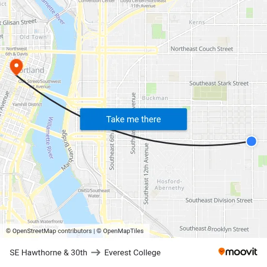 SE Hawthorne & 30th to Everest College map