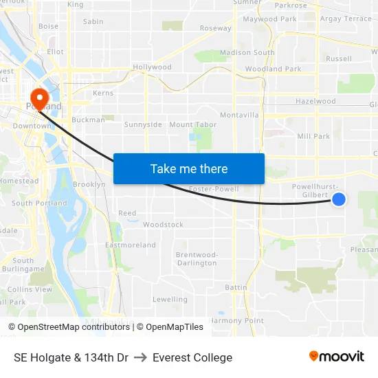 SE Holgate & 134th Dr to Everest College map