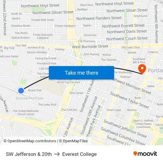 SW Jefferson & 20th to Everest College map
