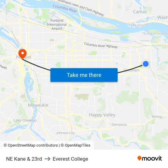NE Kane & 23rd to Everest College map