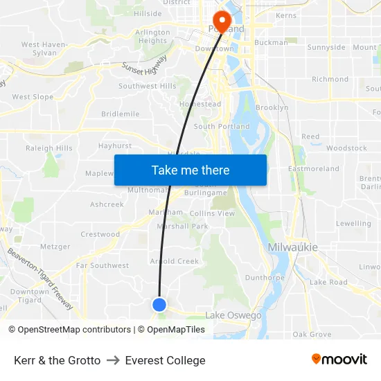Kerr & the Grotto to Everest College map