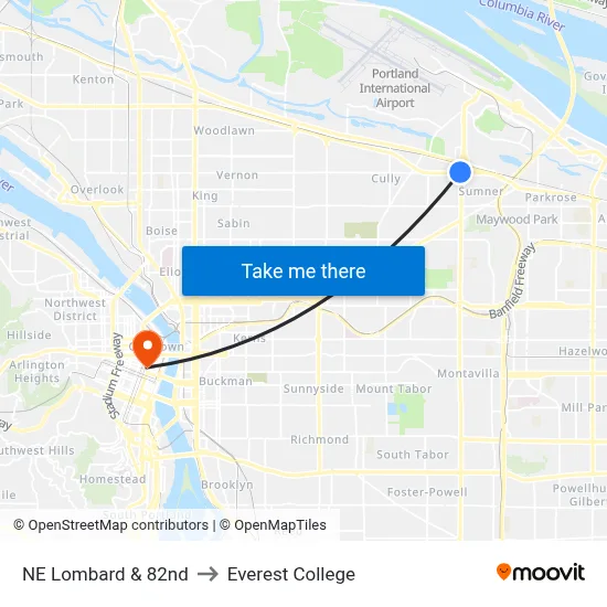 NE Lombard & 82nd to Everest College map
